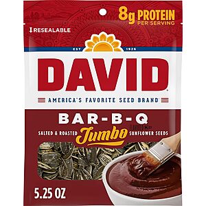 5.25-Ounce DAVID Bar-B-Q Flavored Jumbo Sunflower Seeds $1.35 w/ S&S + Free Shipping w/ Prime or $35+