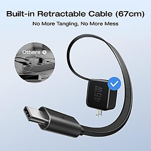 EF ECOFLOW 45W Retractable Charger, 3-in-1 Phone Charger with Type C Cable, 2-Port Fast Charger $16.99
