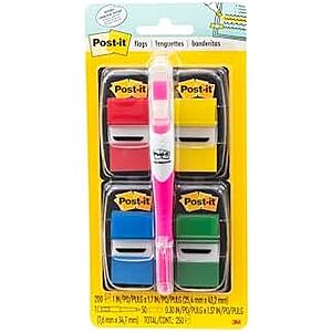 $3.13* | Post-it Flags Value Pack (1" Wide, Assorted Colors, 200 Flags + Highlighter) at Amazon