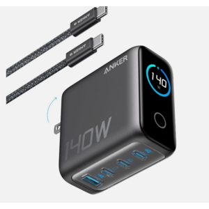 Refurbished Anker |Laptop Charger, 140W Max 4-Port GaN USB C Charger Block $50