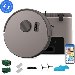 Bio Robot Vacuum & Mop with Smart Navigation in Riverstone Brown, Odor Filtering 100-Day Dock, made of Bio-Based Plastic $269.99