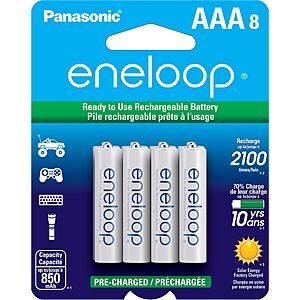 Eneloop Panasonic BK-4MCCA8BA AAA 2100 Cycle Ni-MH Pre-Charged Rechargeable Batteries, 8-Battery Pack