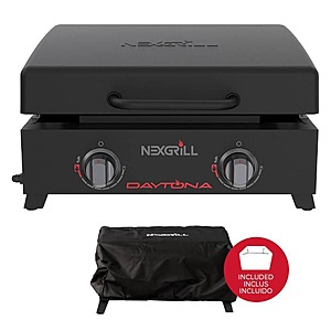 Nexgrill Daytona 2-Burner Flat Top Griddle Portable Propane Gas Grill in Black with PVC Cover, $99, FS, Home Depot