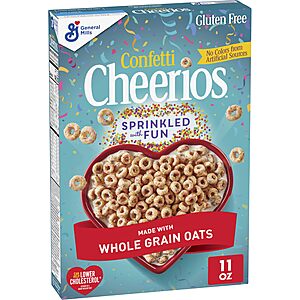 Cheerios Confetti Breakfast Cereal, Gluten Free, Whole Grain Oats, 11 oz $2.31 or less