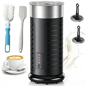 Waterproof Milk Frother, Fully Dishwasher Safe, 4 Modes for Hot/Cold Foam, Latte, Cappuccino, 2 Frothing whisks, Cleaning Kit,One-Touch Operation
