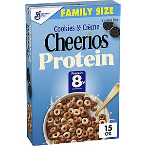 Cheerios Protein Cereal, Cookies & Crème, 8g Protein, Family Size, 15 oz $3.61 or less