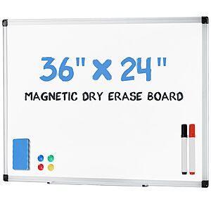 $19.90: DUMOS 36" x 24" Magnetic Dry Erase Whiteboard with Aluminum Frame and Accessories at Amazon