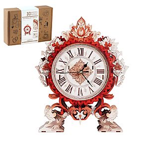 25-Piece 11.8" Rnfinewow 3D Wooden Flame Flower Working Clock Puzzle Kit $9.99 + Free Shipping w/ Prime or on $35+
