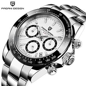 PAGANI DESIGN PD1644 Men's VK63 Quartz Chronograph Watch Silver White $52 + Free Shipping