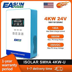 EASUN POWER 4000W Hybrid Solar Inverter 24V 140A MPPT Pure Sine Wave $189 + Free Shipping