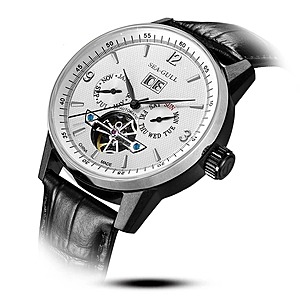 Seagull ST2625 44mm Mens Automatic Mechanical Stainless Steel Wristwatch Skeleton Calendar White Face Black Leather Band $108 + Free S/H