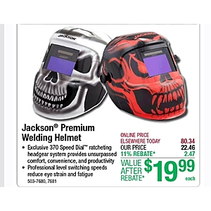+12 Menard's rebate, Jackson Premium auto darkening welding helmet, $22.46, free ship to store