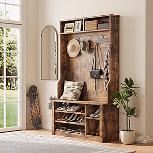 79.9" x 39.4" Millwood Pines Entryway Farmhouse Hall Tree w/ Bench, Shoe Storage, Side Baskets and Hooks (Rustic Brown) $129.99 + Free Shipping