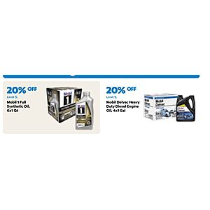 Sams Club Starts 8/26: 20% off all MOBIL1 Full Synthetic 6 Quart Oil Weights at Link (also 20% off 4 Gallon Mobil1 Delvac Syth Blend Diesel Oil)