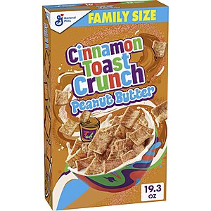 Cinnamon Toast Crunch Peanut Butter Breakfast Cereal, Family Size, 19.3 oz 2 Boxes For $6.26 With Full S & S