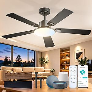 52" Amico Smart Ceiling Fan w/ Lights & Remote (Black) $54.99 + Free Shipping