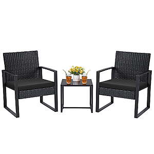 Lacoo 3 Pieces Outdoor Bistro Chair Set with Cushion and Coffee Table, Black - $64.99 $54.99