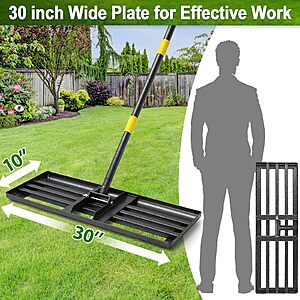 PoPoHoser 30"x10" Stainless Steel Lawn Leveling Rake w/ 6FT Adjustable Handle $18.55 + Free S&H w/ Prime or $35+