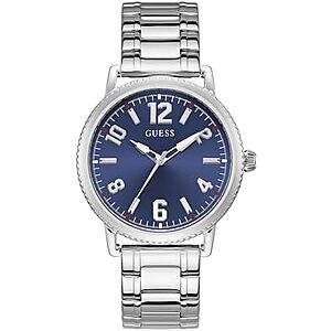 [NEW, AC] $49.66 | Guess Men's 42mm Watch - Silver Tone Stainless Steel Strap Blue Dial Silver Tone Case at Amazon