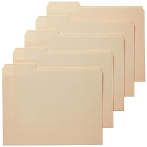 100-Pack Amazon Basics File Folders 8.5x11, Reinforced 1/3-Cut Tabs, Letter Size $10.68