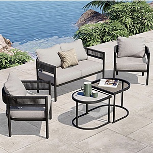 Grand patio 5-Piece Outdoor Furniture Set, 4 Seats Wicker Sofa Conversation Set with Thick Cushions and Coffee Table $460 + Free Shipping