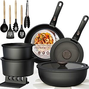 Astercook 21-Piece Nonstick Cookware Set with Detachable Handles, Induction & Oven Safe, Stackable Pots & Pans $59.97