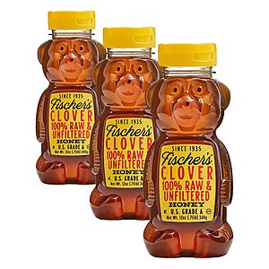 12-Ounce Fischer's Pure Raw & Unfiltered Clover Honey (Squeezable Bear Bottle) $3.64 w/ S&S + Free Shipping w/ Prime or on $35+