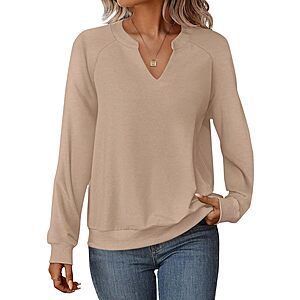 GKBK Women's V-Neck Long Sleeve Lightweight Pullover Sweatshirt (Various) $7.14 + Free Shipping w/ Prime or on $35+