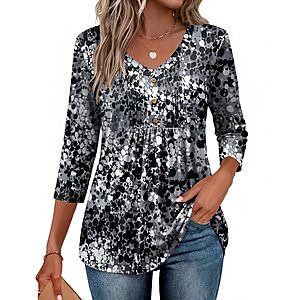 Ekouaer 3/4 Length Sleeve Tops Casual Summer Blouses Spring Tee Shirts $6.99