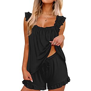 Ekouaer Pajama for Women Set 2 Piece Ruffle Pjs Soft Tank Top and Shorts $16.99