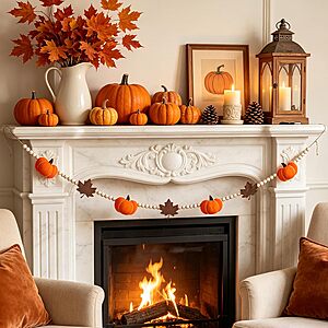 6.8 FT Fall Pumpkin Garland with Maple Leaves and Wood Beads, Autumn Decor $9.99