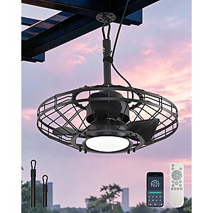 20" AHAWILL Outdoor Ceiling Fan w/ Dimmable LED Light, Remote & App Control (Dark Black) $49.49 + Free Shipping
