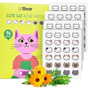 LitBear 96-Count 12mm Cat-Shaped Hydrocolloid Acne Patches w/ Tea Tree Oil & Salicylic Acid $3.49 + Free Shipping w/ Prime or on $35+