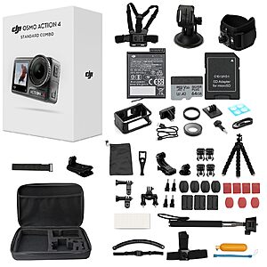 DJI Osmo Action 4 Waterproof Action Camera Bundle, 1/1.3" Sensor w/ 58 Piece Accessory Kit + Extra 64GB Card $289.99
