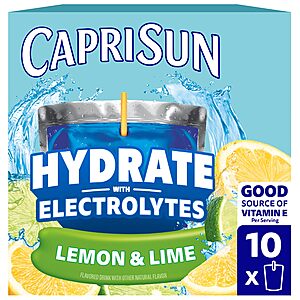 $3.50 S&S (15%) and 25% ClipQ + MultiBuy TWO x Capri Sun Hydrate Electrolytes Drink, 10 Pouches, Lemon and Lime, 6 oz