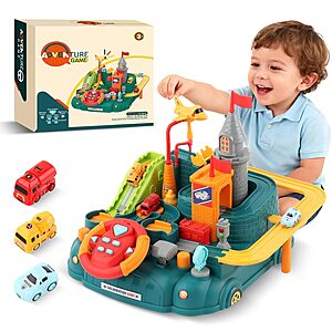 Race Track Car Adventure Toy w/ Steering Wheel & Sound for Toddlers (Pink or Green) $13.06 + Free Shipping w/ Prime or on $35+