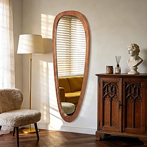 22 in. W x 60 in. H Natural Wood-Frame Wall Mirror, Distinctive Asymmetric Design $86.63