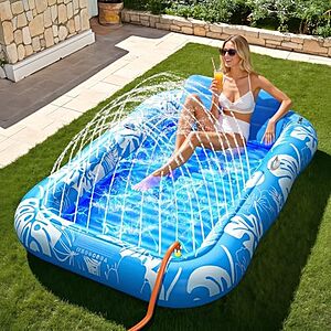 [AC] $17.07* | 77" x 48" Voice-tank Inflatable Pool Lounger Tanning Float w/ Sprinkler (Blue) at Amazon