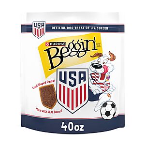 [S&S] Purina Beggin' U.S. Soccer Crest Dog Treats, Real Bacon, 40 oz Pouch $7.88