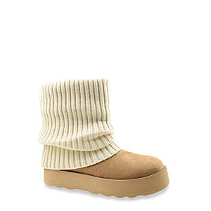 No Boundaries Women's Foldover Sweater Faux Fur Boots (Black or Cognac) - $13.45