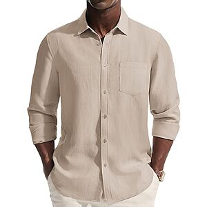PJ PAUL JONES Mens  Linen Long Sleeve Button Down Casual Shirt $10.8