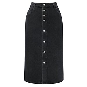 Belle Poque Jean Skirts for Women Denim High Waisted Stretch Button Front Slit Midi Skirt with Pockets Black Size 6 $9.99