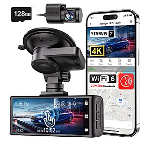 REDTIGER 4K STARVIS 2 Dashcam Front Rear, 5GHz WiFi 20MB/s, Free 128GB Card $119.99