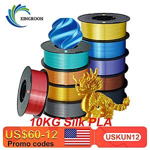 KINGROON 10KG Mix Color Silk PLA 3D Printer Filament 1.75mm Clog-Free Shiny $75 + Free S/H $75.3