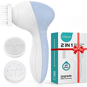 COSLUS 2-in-1 Electric Face Scrubber Exfoliator Brush w/ 2 Brush Heads (Blue) $6 + Free Shipping w/ Prime