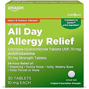 [SnS] $1.89 | 30-Count Amazon Basic Care All Day Allergy Cetirizine Hydrochloride Tablets (10 mg) at Amazon