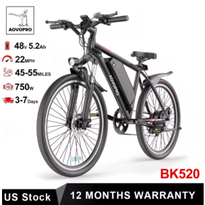 AOVOPRO 26in EBike 750W 48V 5.2AH $239 or 9AH $263 + Free Shipping
