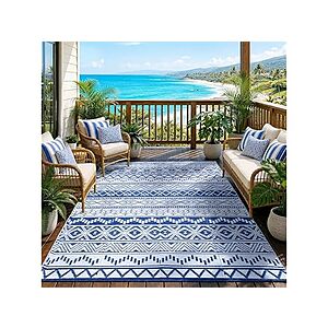 $14.99 | STRICKLANDHOME Outdoor Rug, Navy & White at Woot!