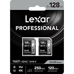(2-Pack) Lexar 128GB Professional 1667x UHS-II SDXC Memory Card $109.99 + Free Shipping