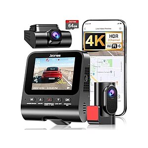$39.99 | JZONES 4K Dash Cam Front & 1080p Rear w/ 170° Angle HDR Night Vision & 64GB Card at Woot!